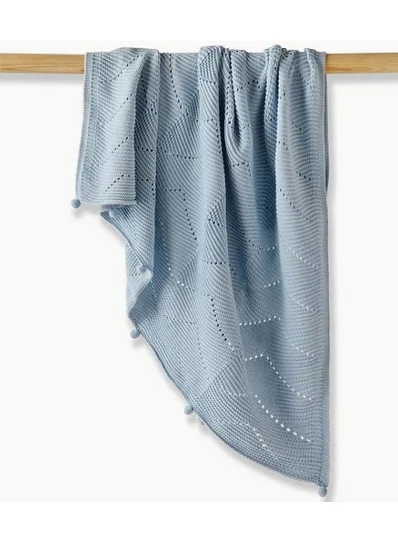 Nini Baby - Organic Cotton Knitted Baby Blanket, Bobbles, Antibacterial Finish – Ballad Blue, 0-36 Months - Image 1